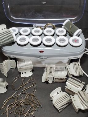 White and Gray Hot Rollers Set with Clips and Pins
